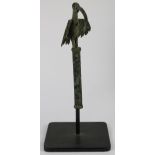 Cote d'Ivoire Senufo avian-form bronze finial, the finely feathered bird depicted with wings spread,
