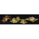 (Lot of 4) Bradley & Hubbard desk articles, consisting of four brass cast inkwells with porcelain