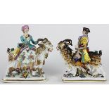 (lot of 2) Continental porcelain figural group after Meissen, each depicting a rider on horseback,