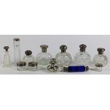 (lot of 12) Continental silver and glass mounted scent bottles consisting of English sterling and