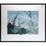 (lot of 2) Dennis Frings (American, b. 1945), Untitleds (Lily Pads), monoprints, one pencil signed