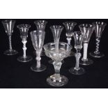 (lot of 10) Collection of British and Dutch wine and champagne glasses, 18th century, some having