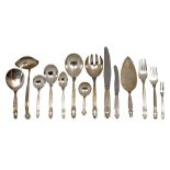 (lot of 98) Georg Jensen sterling silver "Acorn" pattern flatware service for twelve having seven