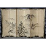 Japanese six panel byobu screen, Landscape, ink and color on paper, the left with Showa date (1935),