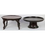 (lot of 2) Korean pedestaled soban tray tables: a dodecagon reddish brown lacquered top, with