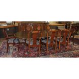 (lot of 9) English George III style mahogany dining suite, having a circular top with inlaid