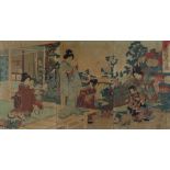 Yosai Nobukazu (Japanese, 1872-1944), woodblock print triptych, depicting young women and girls in