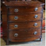 Georgian style bowfront chest of drawers, 19th century, the shaped top having inlaid banding above