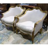 (lot of 3) Rococo style three piece salon suite, the giltwood decorated suite with a rocaille carved