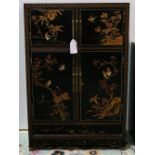 Chinese Coromandel style cabinet, with a pair of small hinged doors above a larger pair concealing