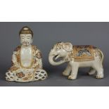 (lot of 2) Japanese Satsuma Buddha and elephant, Meiji period: Buddha marked 'Satsuma Hodota'; the