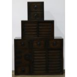 (lot of 3) Japanese three-part kaidan step tansu: bottom section with three drawers above one