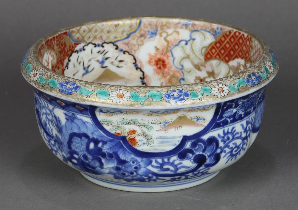 Japanese Imari bowl, Meiji period, interior with dragons and an assembly of scholars in gilt and