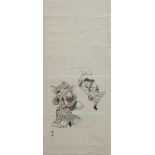 Pair of Japanese scrolls with Seven Lucky Gods, ink and color on silk, with the signature