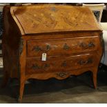 Louis XV style inlaid slant front desk, the hinged lid having marquetry decoration and opening to