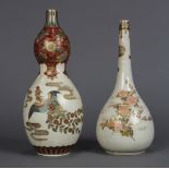 (lot of 2) Japanese Satsuma vases, Meiji period, gilt and color on crackle glazed body; one stick