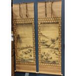 (lot of 2) Unkoku School (Japanese), Horses, ink and color on silk, the pair of scrolls depicting