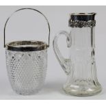 (lot of 2) Wallace sterling silver mounted crystal pitcher, together with a cut crystal ice bucket