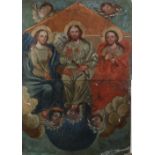 Spanish Colonial School (19th century), Christ and Two Apostles, retablo, unsigned, overall (