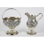 S. Kirk & Son sterling silver "Repoussé" pattern sugar basket and cream jug, largest: 6.25"h, 12.