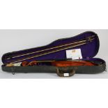 Violin in case, labeled Jacob C. Lundl, 1912, violin, 23"l