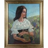 Quince Galloway (American, 1912-2003), Woman with Grape Basket, oil on canvas, overall (with frame):