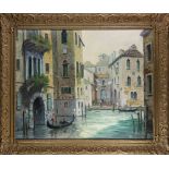 Venetian Canal Scene with Figures, oil on canvas, signed "Tarallo" lower right, 20th century,