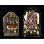 (lot of 2) French wedding domes, 19th century, each containing marriage keepsakes and housed in a