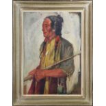 American School (20th century), Native American Man, oil on canvas, signed "E. Hovel" lower right,