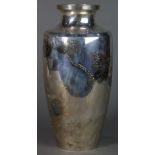 Japanese large silver vase, with wide slanted shoulder above the ovoid body with doves,