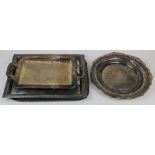 (Lot of 7) Victorian Asthetic Movement silverplate hollowware trays, largest: 13"l x 17"w