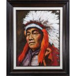 American School (20th century), Chief, oil on canvas, unsigned, overall (with frame): 24"h x 20.25"