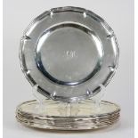 (lot of 10) Polish .875 silver service plates, each shaped border accented with subtle crimps, and