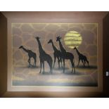 African Savanna Giraffes, acrylic on canvas, signed "Paulson" lower left, 20th century, overall (