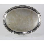 French .925 silver oval tray having a guilloche border and central script monogram, 15.25"w x 12"