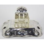 (lot of 2) American Art Nouveau sterling silver mounted cut glass inkwell and stand, by Barbour