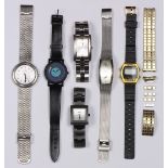 (Lot of 6) Metal wristwatches including one Skagen Denmark dual time stainless steel wristwatch; one