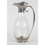 19th century Gorham sterling silver mounted claret jug in the Art Nouveau taste, the collar and base