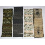 (lot of 4) Japanese silk obi, 19th/20th century, of various designs and styles, Approx. 150" l x
