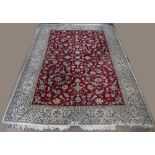 Persian Nain silk and wool carpet, signed, 6'8" x 9'8"