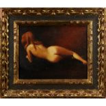 American School (20th century), Reclining Nude, oil on canvas, unsigned, overall (with frame): 12.