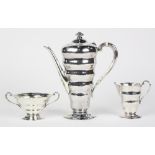 (lot of 3) Reed & Barton Art Moderne sterling silver chocolate pot, open sugar, and creamer, each of