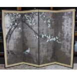 Japanese four-panel screen, Meiji period, Shijo school, ink and colors on silver leaf, depicting