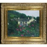 Garden Cottage, oil on canvas, signed "Neil Woodly" lower left, 20th century, overall (with