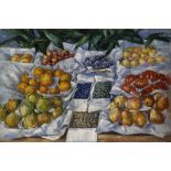 (lot of 4) Manner of Gustave Caillebotte (French, 1848-1894), Fruit Stand, oil on canvas, American