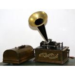 Edison Standard cylinder Phonograph Model C, with a brass and black tin horn, the Model C is a two-