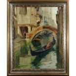 Angelo Rombo (Italian, 20th Century), Venetian Scene, oil on board, signed lower left, overall (with