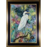 Heron, oil on canvas, signed indistinctly (Augstino?) lower right, 20th century, overall (with