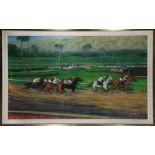 Kevin H. Bright (American, 20th century), Race Track, oil on canvas, signed lower right, overall (