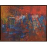 Suzette De Ley (American, 20th century), "It's a Hard Rain," 1962, oil on canvas, signed, titled,